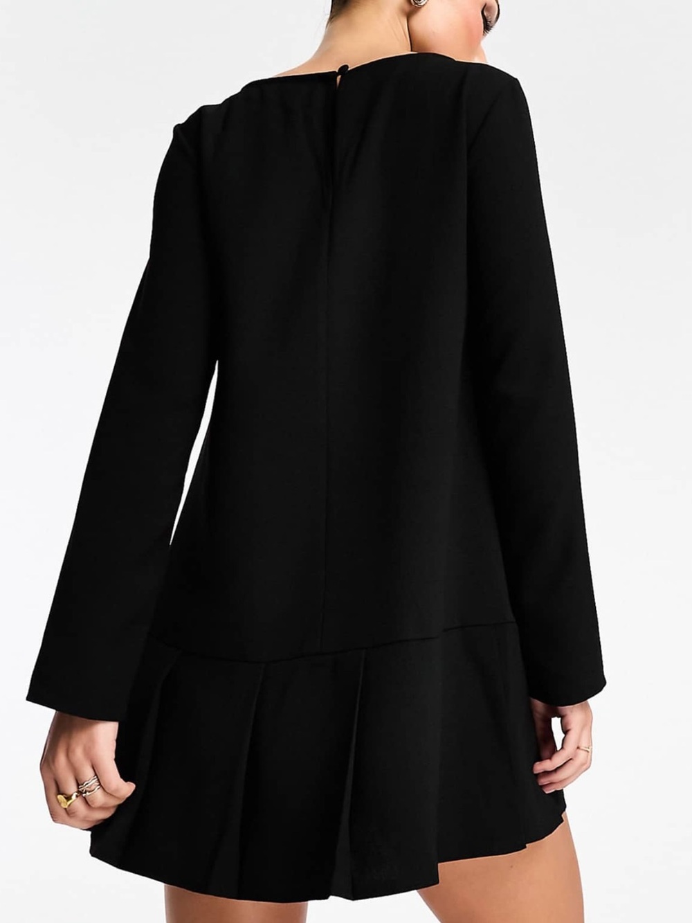 ASOS Black Long-Sleeve Drop-Waist Box Pleat Mini Dress (8)